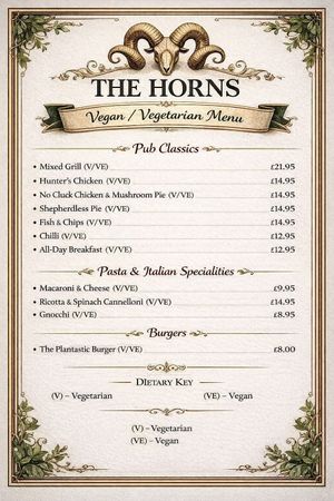 Dedicated veggie/vegan menu at The Horns Inn in Stafford