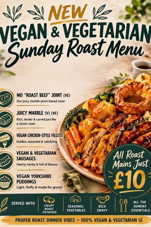 Sunday Roast with vegan Yorkshire Puddings at The Horns Inn in Stafford