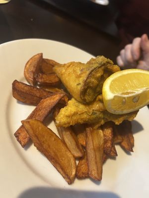 Banana Blossom vish & chips - choice of peas  at The Horns Inn in Stafford