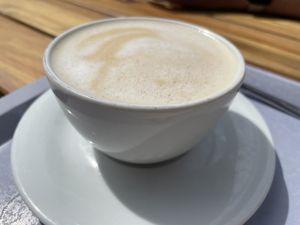 Cappuccino with oatmilk  at Heller's Vegetarisches Restaurant & Cafe in Mannheim