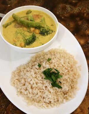 My dining companion said that the rice with curry was perfect: lots of the curry flavor she loves, without being either too bland or too over-the-top hot. at Nagila in Jerusalem