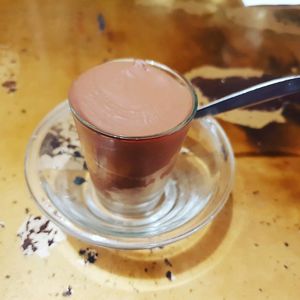The best little shot glass of chocolate mousse!!! at Nagila in Jerusalem