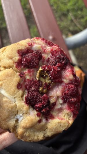 Raspberry and pistachio cookie  at Queen Pea in Balmain