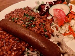 lentils & vegan hemp sausage at Hemperium in Ulm