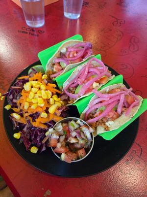 Chili TVP Tacos with the works! at Mexi & Co in Sherbrooke