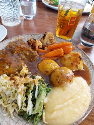 Vegan Sunday roast, nut roast at Bistro Pierre in Liverpool
