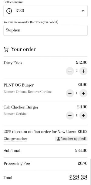 Receipt from online order  at PLNT in Manchester