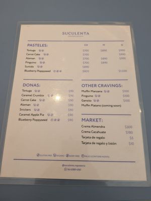 Food menu at Suculenta Repostería Condesa in Mexico City