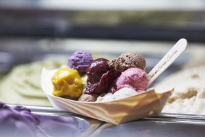 The sample-boat with about 14 mini-scoops in all kinds of different flavors. The best way to get to know our icecream if you are now to iceDate at iceDate - Amalienstt in Munich