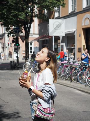 Happy me with vegan ice cream at iceDate - Amalienstt in Munich