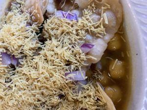 Best dish off the Chaat section! Aloo chole😋 at Taj Chaat House in Irving