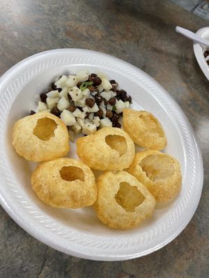 Pani puri - it came with spiced water, but that’s not in the photo  at Taj Chaat House in Irving
