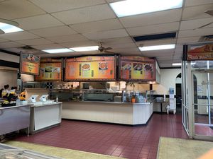 Part of the cooking stations and register. at Taj Chaat House in Irving