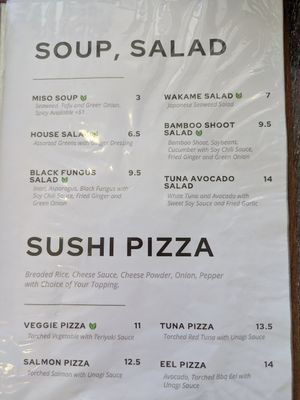 Menu at Sushi-Ro in Ottawa