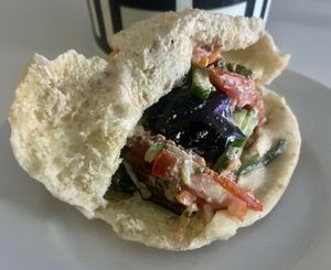 Eggplant sandwich at Al Baghl Restaurant in Dubai