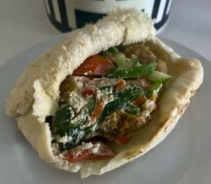 Special falafel sandwich at Al Baghl Restaurant in Dubai