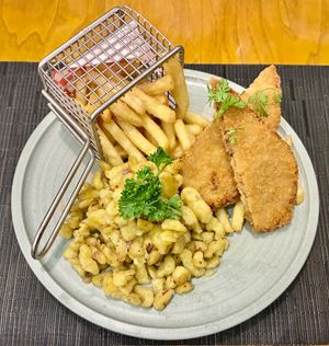 Spätzle and schnitzel  at The Talk Restaurant in Dubai