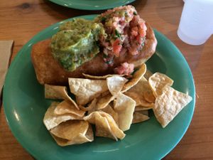 Roasted veggie chimichanga with vegan cheese at Mountain West Burrito in Lehi