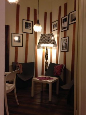 The lounge were I drank my tea :-)  A very pleasant place. at Mondo di Eutepia in Bologna