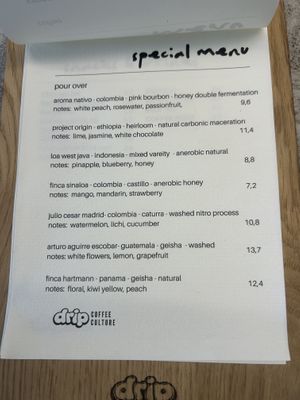 menu  at drip coffee culture in Oberoesterreich