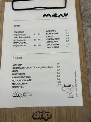 menu  at drip coffee culture in Oberoesterreich