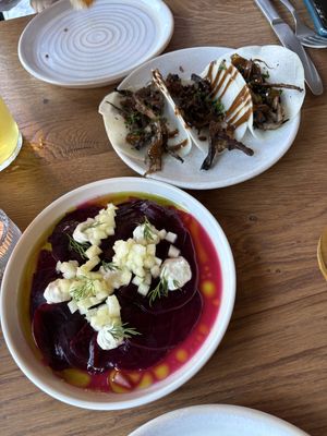 Beetroot, vegan feta & apple - and hoisin mushroom wrapss  at Root Bath in Bath