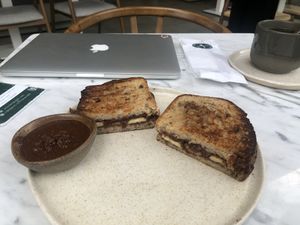 Chocolate banana toast. This was ok. Not my favorite. at Bi Nevi Deli in Istanbul