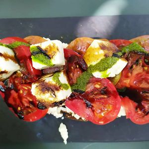 Homemade sourdough bread with cashew cream cheese and feta. at Bi Nevi Deli in Istanbul