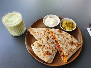 Quesadilla and cashew ayran at Bi Nevi Deli in Istanbul