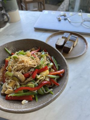 Noodles and smoked tofu   at Bi Nevi Deli in Istanbul