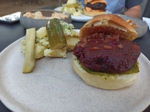Beet burger at Bi Nevi Deli in Istanbul