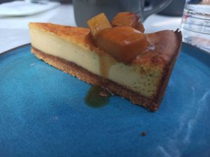 Peach and almond cheesecake at Bi Nevi Deli in Istanbul