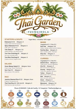Vegan menu  at Thai Garden Restaurant in Fuengirola
