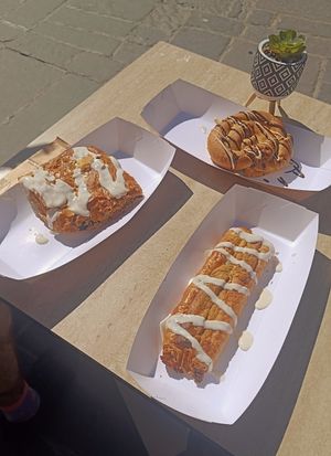 Herb pie, potato pie, and halva pastry 🥧 at Crumberry Plant-based Cafe in Rodos