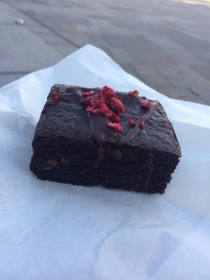 Peanut and raspberry brownie  at Ruby's of London in South East London