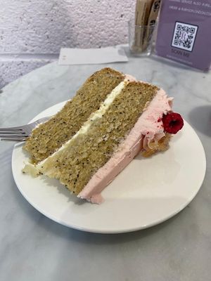 Lemon Elderflower Raspberry cake at Ruby's of London in South East London
