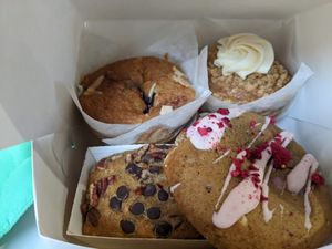 Muffins, cookie and banana bread at Ruby's of London in South East London