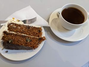 Carrot cake and coffee at Ruby's of London in South East London