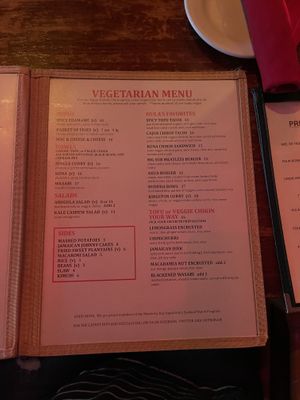 Menu with vegan options clearly marked   at Hula's Island Grill in Monterey