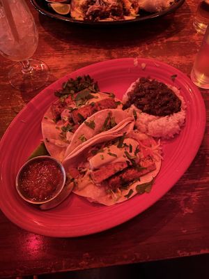 Spicy tofu tacos made vegan  at Hula's Island Grill in Monterey