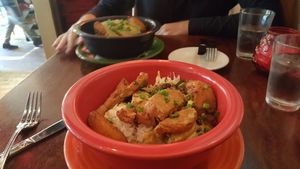 Bowl with vegan chicken at Hula's Island Grill in Monterey