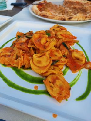 Tortelli con Tofu ed Erbette al Pomodoro at Alchimia Ristorante Pizzeria Bio in Ravenna