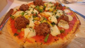 Meatball pizza at HotCakes in Central Singapore