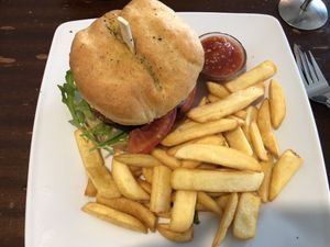 black bean burger with selfmade Ketchup  at Phoenix Coffee in Bruchsal