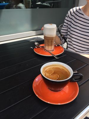 Black coffee and soy latte  at Phoenix Coffee in Bruchsal