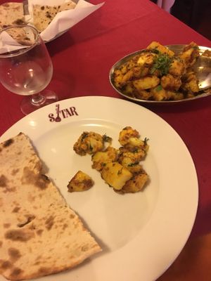 Aaloo gobhi—cauliflower and potatoes roasted in spices. Served with roti at Sitar in Rome