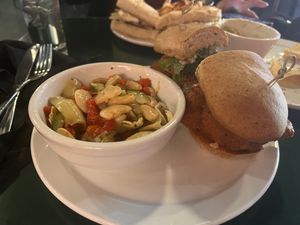 Buffalo bomber and artichoke butterbean cucumber saladd  at Eloise in El Paso