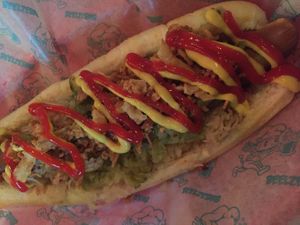 Hot dog with sauerkraut  at Beelzebab in Brighton