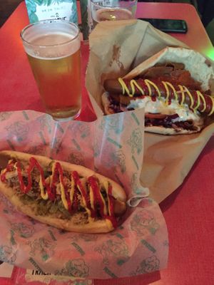 Kebab with sausage and hot dog  at Beelzebab in Brighton