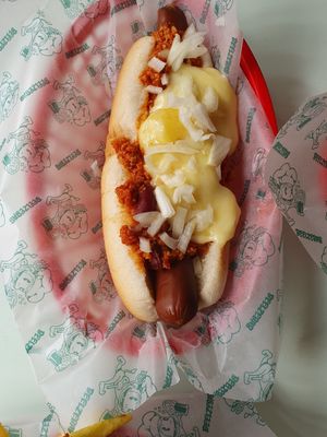 Chilli cheese dog at Beelzebab in Brighton